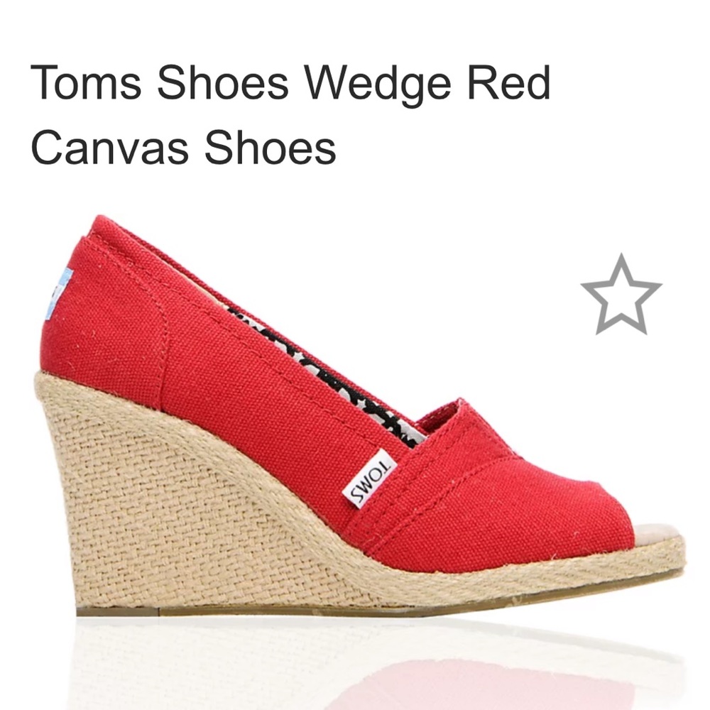 Toms red canvas wedges size 9 (used)